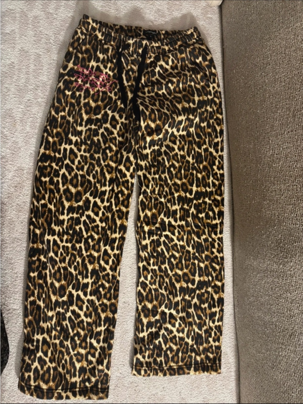 Ed Hardy Leopard Print Track Pants with Pink Logo